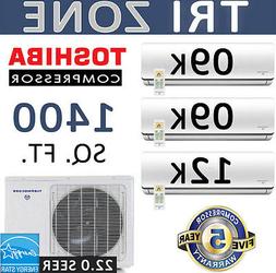 21.5 SEER Tri Zone Mini Split Air Conditioner Heat Pump : 90